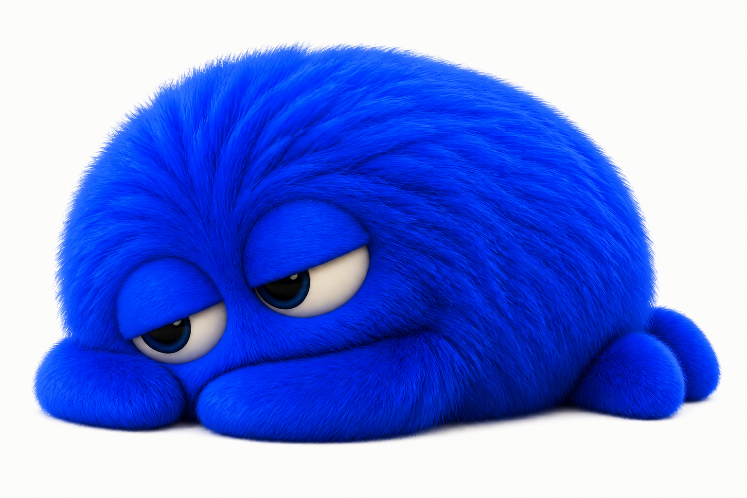 Bit, la mascota azul de Kodeless, tumbado descansando.